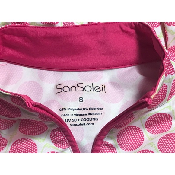 San Soleil 1/4 zip Top womens Small Pink Golf Ball Print UPF 50 Long Sleeves - Picture 8 of 9